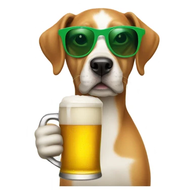 Dog holding a beer with green sunglasses  sticker