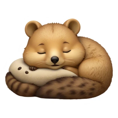 Meme-Worthy Cute Sleeping Quokka Portrait Emoji, Head resting peacefully with a contented smile, showcasing a delightfully compact build and a luxuriously soft brown fur, eyes shut in a serene, restful nap, Simplified yet hilariously adorable features, highly detailed, glowing with a soft, drowsy light, high shine, relaxed and utterly lovable, stylized with an air of playful laziness, bright and heartwarming, soft glowing outline, capturing the essence of a comically sleepy quokka, so meme‐worthy it feels like it could instantly become the next viral sensation of adorable slumber! sticker