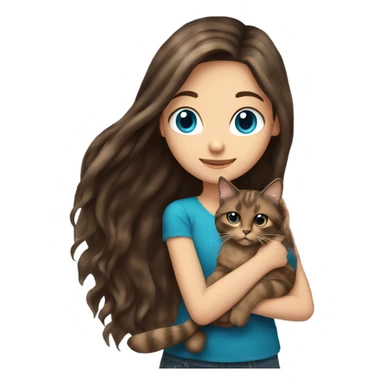 Long haired brunette blue eyed girl holding a long haired tortishell cat sticker
