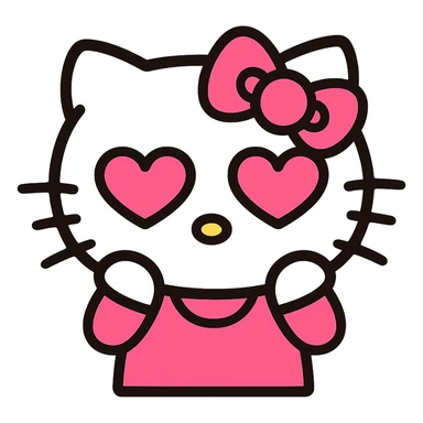 in love Hello Kitty emoticon, pink and white girly aesthetic, icon style sticker