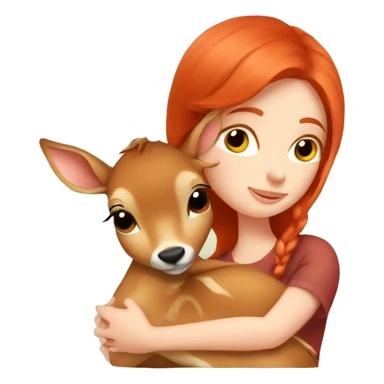 A red hair Girl cuddle a little fawn sticker