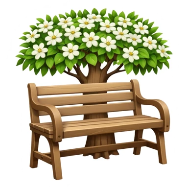 beautiful bench against the background of a tree with blooming white flowers sticker