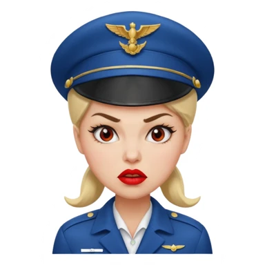 сгенерируй фото женщину с шапкой пилоткой стюардессы и злая  sticker