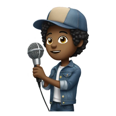 black haired boy in denim Singer microphone sticker