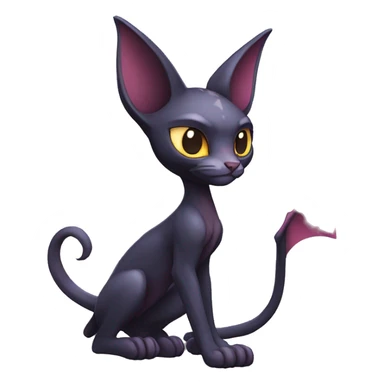 Black edgy Noivern-Litten-Sphynx-Lykoi-Caracal-Fakemon with big bat ears full-body sticker