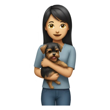 Asian girl holding Yorkshire terrier  sticker