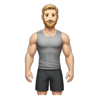 Full height Pale skinned fit man With biceps, Realistic eyes and mouth, light brown hair and stubble In dark gray sleeveless mike, black oversize sports shorts, watch and white sneakers. sticker