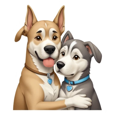 tan Great Dane cuddling a jusky sticker