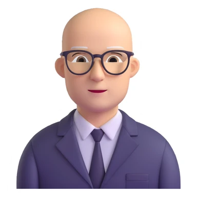bald man with glasses, head glowing and shiny sticker