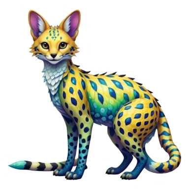 Epic scaley scaled iridescent complex detailed realistic aesthetic-scenic-Fakémon-Trico-Sergal-Serval-Vernid-creature sticker
