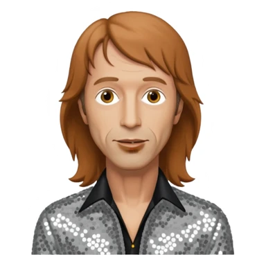 Robin Gibb from Bee Gees with light grey sequin outfit, long auburn hair sticker