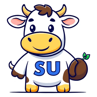 cow wearing a t-shirt that says SJSU sticker