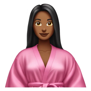 Tanned woman with long black hair wearing a silk pink Victoria’s Secret robe sticker