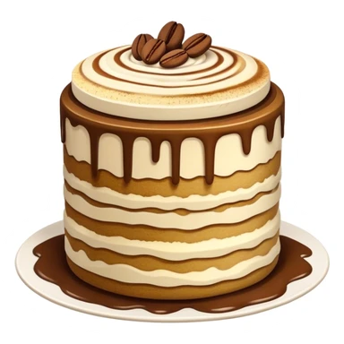 Tiramisu Cinematic Realistic Tiramisu Dessert Emoji, depicted as a delightfully messy, layered tiramisu with coffee-soaked sponge and mascarpone cream, rendered with rich textures and warm, indulgent lighting. sticker