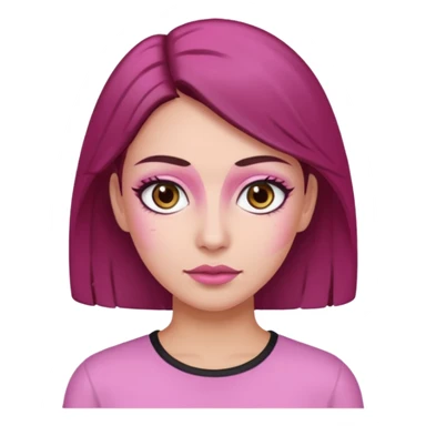 Woman with pink all skin, white background, dark brown hair and hazel eyes and brown eyebrows sticker