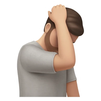 A man who is depressed with his left arm draped over his head so the inside of his left elbow is on his head and his left hand is touching his right shoulder sticker