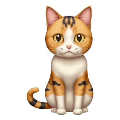 full body calico tabby cat with skinny head and fat body with an anxious face sticker