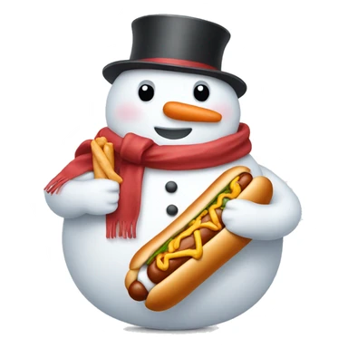 Overweight snowman holding a hotdog sticker