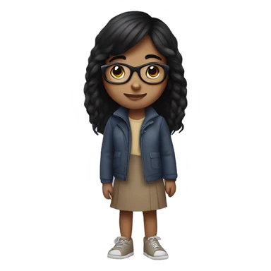 girl with medium black hair, glasses write  sticker