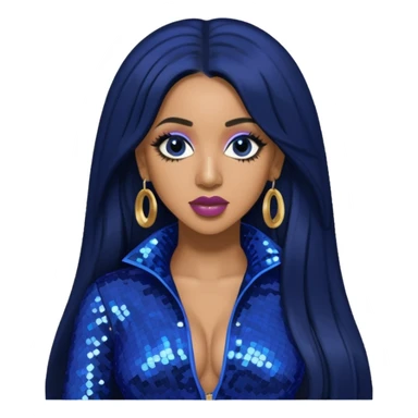 Cardi B with long jet black hair, indigo sequin outfit sticker