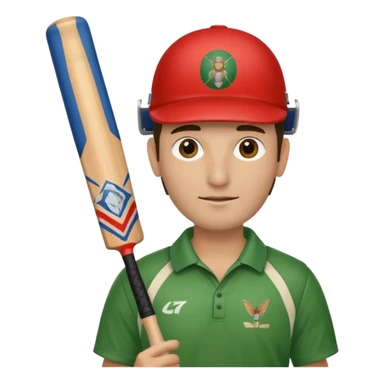 i want a emoji suitable for a logo s well.
it should contain a man holding cricket bat and is wearing all the cricket accessories with no human face  sticker