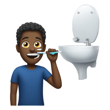 black guy brushing teeth wearing a dark blue t-shirt sticker