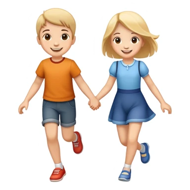 two children skipping hand in hand, happy and playful sticker