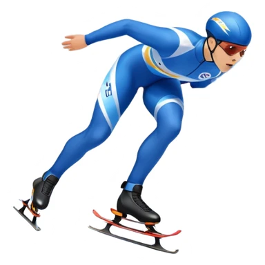 An icon showing a speed skater gliding on a professional oval ice track, captured in mid-motion with aerodynamic posture and sleek skates. The background features snowy mountains, flags, and a clear blue sky. Transparent background reflects the speed and elegance of the sport. sticker