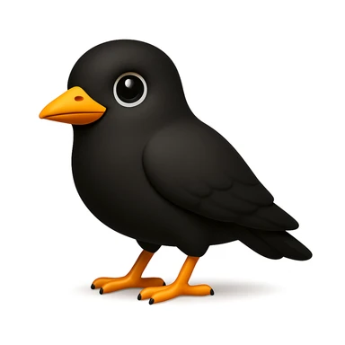 Keep the bird face exactly like the reference image but show the whole body in iOS emoji style. Same face, color, and expression, smooth and shiny, standing bird pose. Add a soft shadow under the bird. sticker