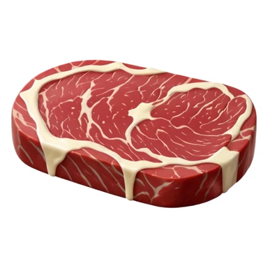 raw rump steak cut, thick oval shape, deep red muscle tone, fine-grained texture, light marbling, thin edge creamy white fat, smooth moist freshly sliced surface, no plate or garnish, transparent background, soft lighting, subtle shadows, emoji scale sticker