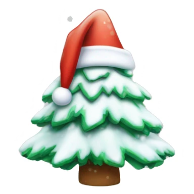 christmas tree with snow and a santa hat sticker