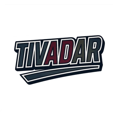 The name 'Tivadar' in a masculine, modern, gradient font with precise Hungarian characters, dark contour, extra wide and prominent white letter border as in sample images, dynamic slanted underline, masculine color shades including blue, gray, burgundy, green, and brown, 1000x1000 px, PNG, transparent background. sticker