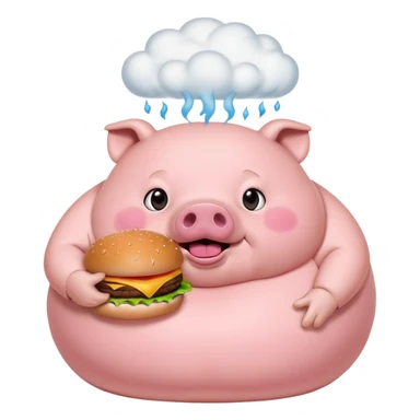 fat obese pig eating burger with fart cloud surrounding around it sticker