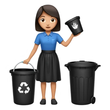full body housekeeper putting black trash bag in the trash can sticker