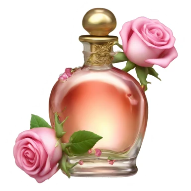 Rose magic fairy sparkling old Antique oil perfume bottle with herbal and rose flowers sticker