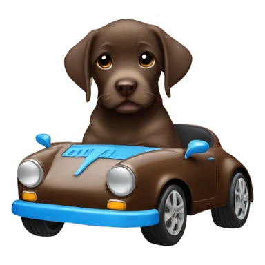 puppie chocolate labrador in a blue Porsche  sticker