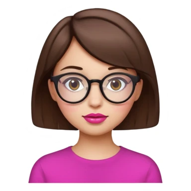 short brown hair girl with round glasses and pink lips, emoji style sticker