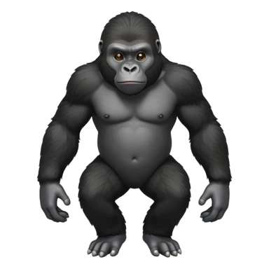 cinematic-friendly relaxed young gorilla-realistic-full-body-crouched on all fours on knuckles-emoji,-poised-with-confidence,-massive-arms-hanging-slightly-forward,-head-tilted-thoughtfully,-thick-black-fur, friendly ,-simplified-yet-realistic sticker