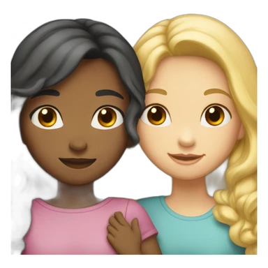 Two Girls are hugging each other. One girl has blond hair and Light eyes and the second girl has dark hair and dark eyes sticker