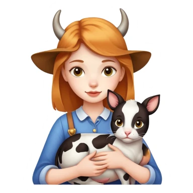Beautiful girl holding a cow cat sticker