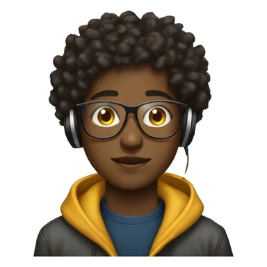 black teen boy whit curly hair and neck chain and glasess and headphones he is 13  sticker