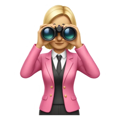 white female employee in pink suit using binoculars sticker
