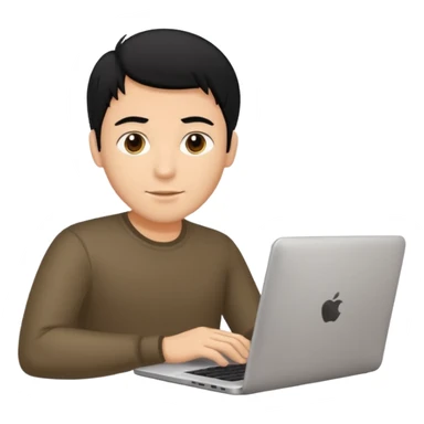 a fair man with black hair working on laptop , front view sticker