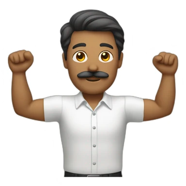 man with mustache and his right arm in the air sticker