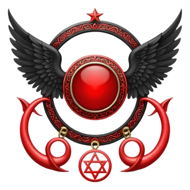 Holy Emblem with black wings and horn and red tetragrammaton in the middle sticker