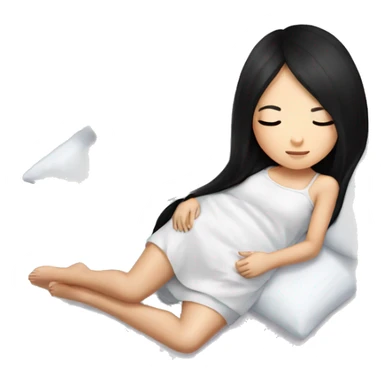 asian cute girl with long beauty black hair sleeping with white blanket and pillow sticker