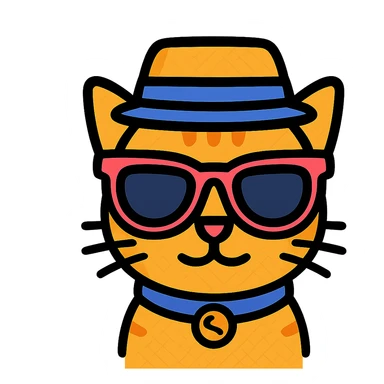 Add a stylish hat to the cat wearing sunglasses, keep the background transparent. sticker