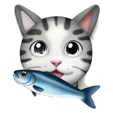 Create an image of the same cat sitting beside fish on a plate sticker