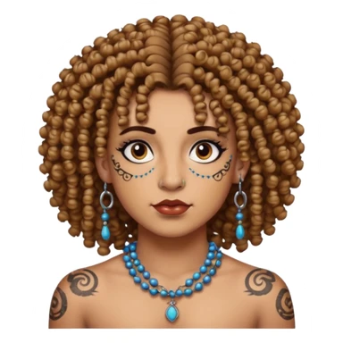 curly haired and heavy face tattoed person with a unique face and style, beads in hair sticker