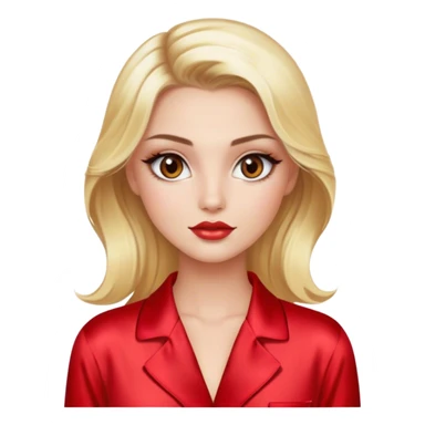 blonde model with brown eyes, luxury makeup, red silk pajamas sticker
